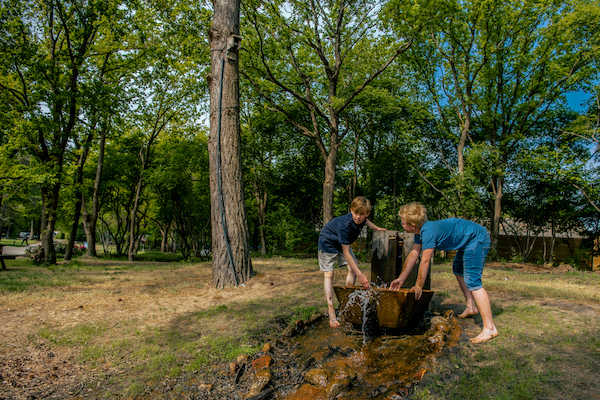 kinderen spelen in het bos (geweldig mountainbike gebied